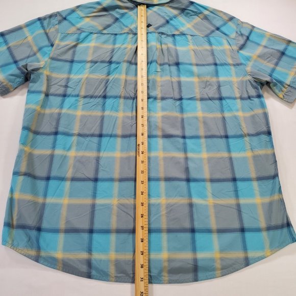Prana Shirt Men 2XL Blue Plaid Nylon Short Sleeve Button Up Outdoor Gorpcore - Picture 13 of 14